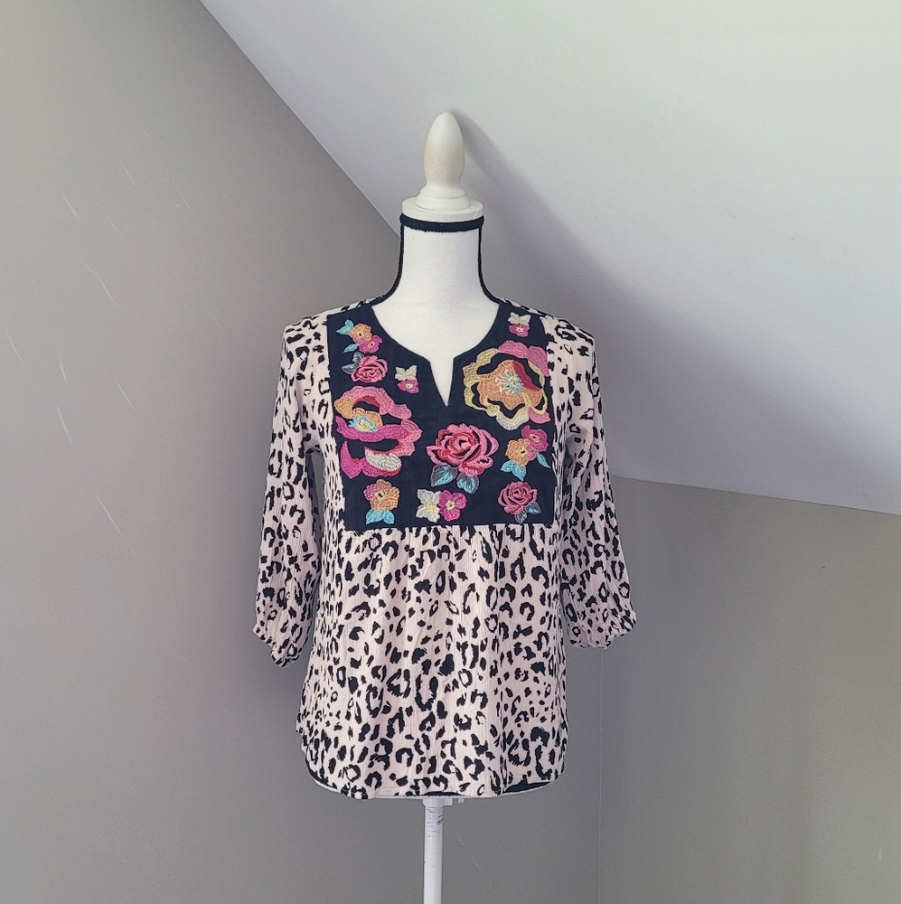 Savanna Jane Embroidered Leopard Print Blouse